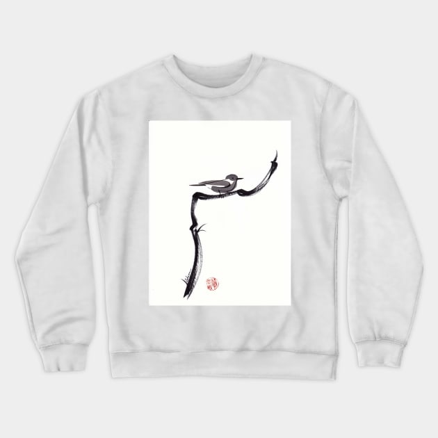 LITTLE FRIEND - Sumie ink brush pen painting of a bird Crewneck Sweatshirt by tranquilwaters